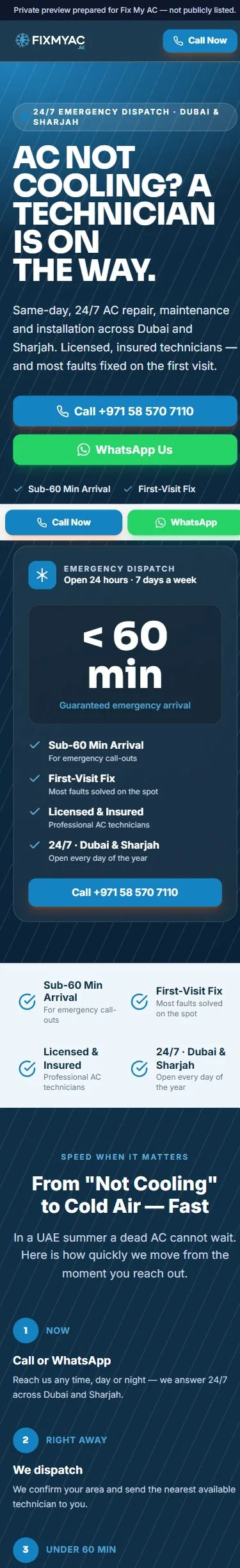 Actual mobile screenshot of the Fix My AC page
