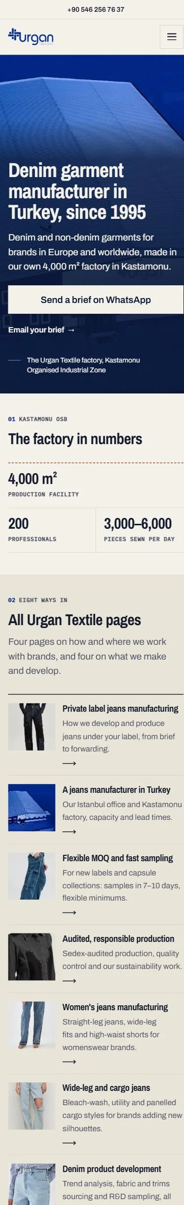 Actual mobile screenshot of the Urgan Textile page